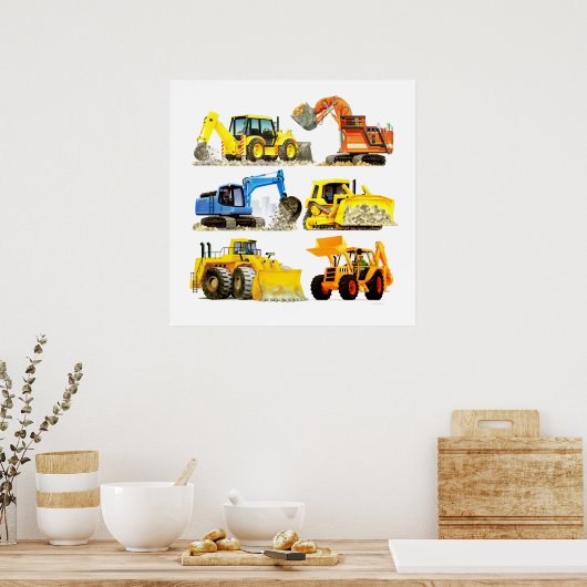 Massieve Kinder constructiedroger en graafmachine Poster (Keuken)