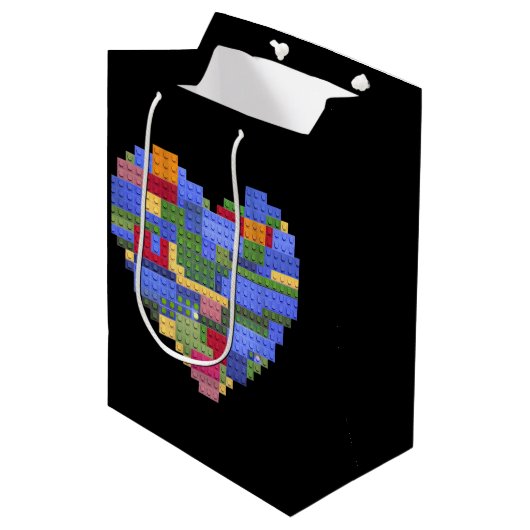 Master Builder Block Brick Building Heart Valentin Medium Cadeauzakje (Voorkant Gekanteld)