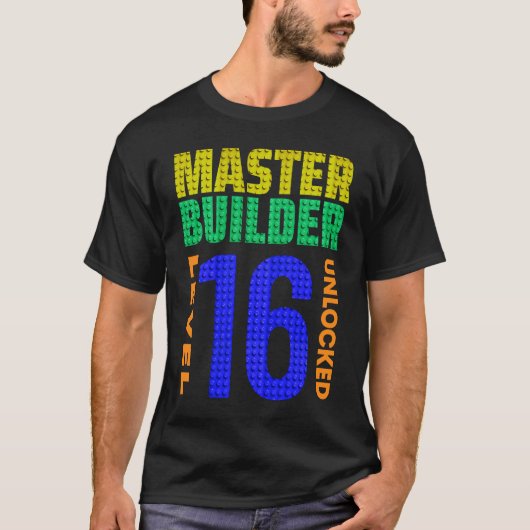 Master Builder Level 16 16e geboortedag geopend T-shirt (Voorkant)