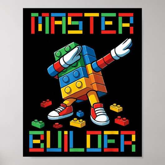 Master Builder Tee Dabbing Blocks Bricks Building Poster (Voorkant)