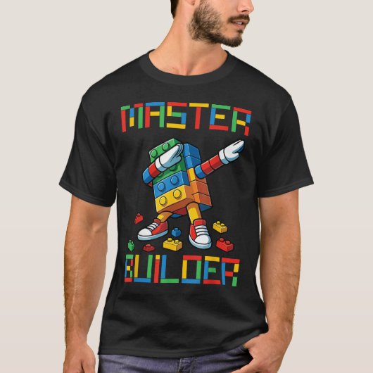 Master Builder Tee Dabbing Blocks Bricks Building T-shirt (Voorkant)