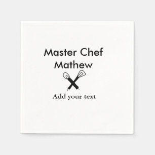 Master chef-kok keuken bakkerij kok voeg tekst naa servet