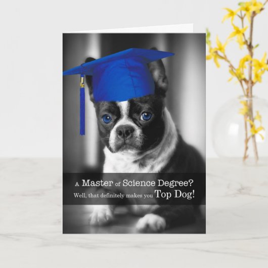 Master of Science Afstuderen Boston Terrier Dog Kaart (Gele Bloem)