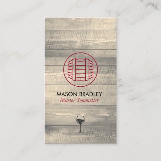 Master Sommelier Wine Barrel Wood Visitekaartje (Voorkant)