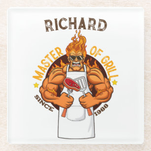 Master van de Grill Vaderdag Cadeau BBQ Chef Papa Glazen Onderzetter