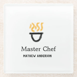 Masterchef voeg naam toe zwarte pan gele rook glazen onderzetter