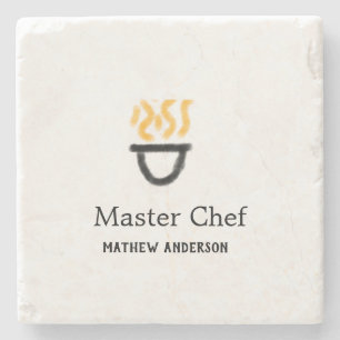 Masterchef voeg naam toe zwarte pan gele rook stenen onderzetter