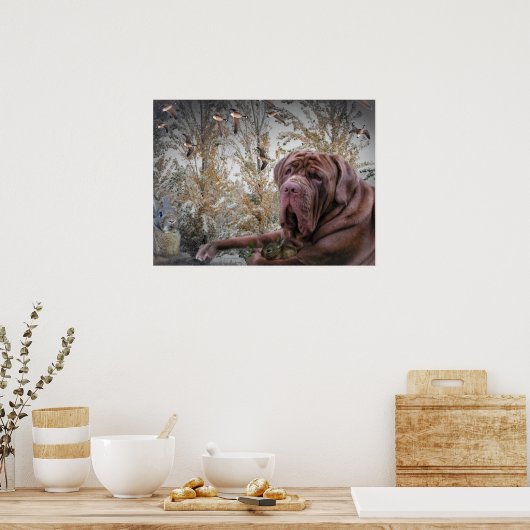 Mastiff avec petit poster de lapin (Cuisine)