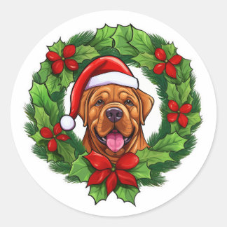 Mastiff Christmas Wreath Ronde Sticker