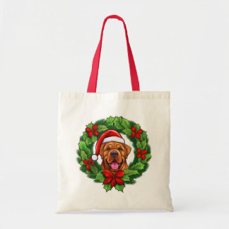 Mastiff Christmas Wreath Tote Bag