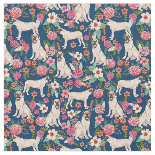 Mastiff Dog  Florals Stof (Close Up)