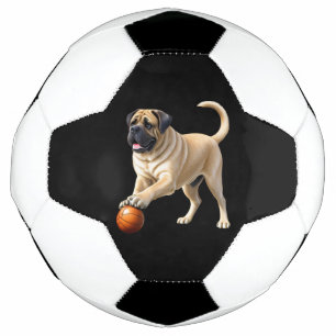 Mastiff Dogue Anglaise avec ballon en vacances
