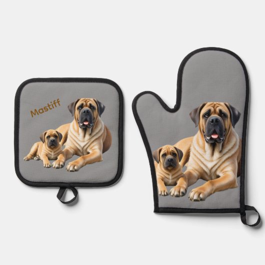 Mastiff englische Dogge mit Kind im Urlaub Ovenwant & Pannenlap Set (Voorkant)