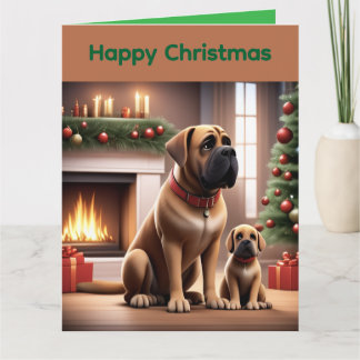 Mastiff englische Dogge Weihnachten Kamin Kaart
