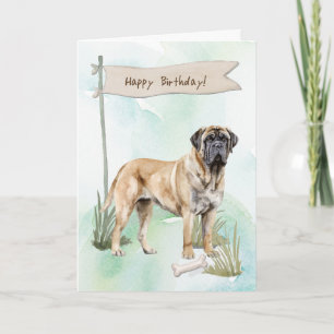 Mastiff Hondenras buiten onder verjaardagsbord Kaart