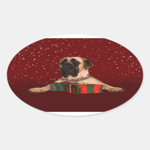 Mastiff Kerstmis Ovale Sticker