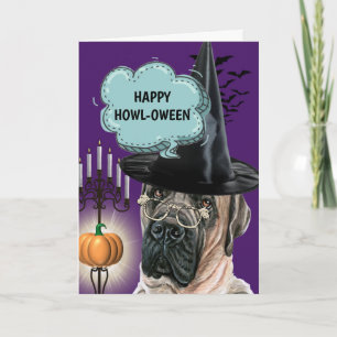 Mastiff schattige hond heks blij howloween kaart