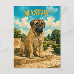 Mastiff, Vintage Waterverf Honden Kunst Briefkaart