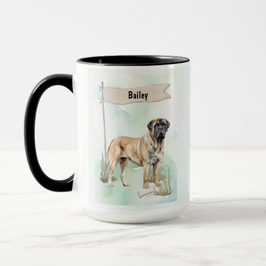 Mastiff Watercolor Personalized Dog Mok (Links)