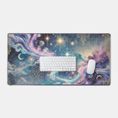 Mat de bureau céleste en galaxie avec accents géom (Clavier et souris)