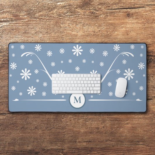 Mat de bureau de Monogramme à fleurs bleues Dusty