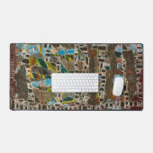 Mat de bureau en marron gris bleu & vert (Clavier et souris)
