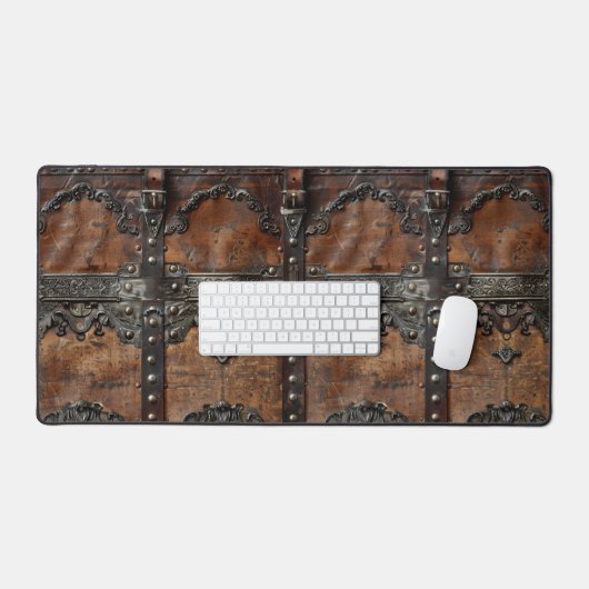 Mat de bureau médiéval en cuir et fer rustique (Clavier et souris)
