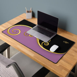 Mat de bureau noir violet avec sortie initiale(s)