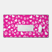 Mat de bureau rose avec Empreintes de pattes blanc (Clavier et souris)