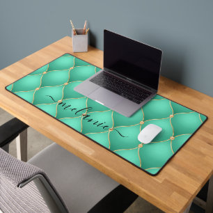 Mat de bureau Turquoise Gold Gemstone avec nom per
