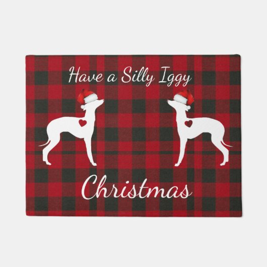 Mat de porte de Noël italien Greyhound, tapis d'ig (Devant)