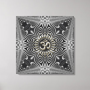 Matanya Silver Aum Star B+W Tribal Wrapped Canvas Afdruk