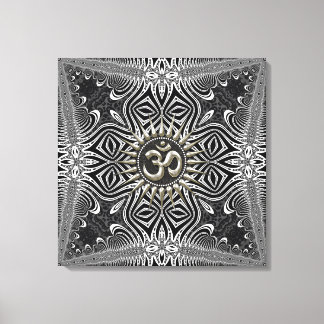 Matanya Silver Aum Star B+W Tribal Wrapped Canvas Afdruk