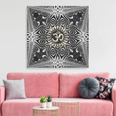 Matanya Silver Aum Star B+W Tribal Wrapped Canvas Afdruk (Insitu (Woonkamer))