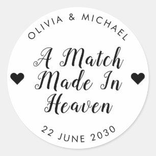 Match Gemaakt In Hemel Matchbox Hart Trouwgunst Ronde Sticker