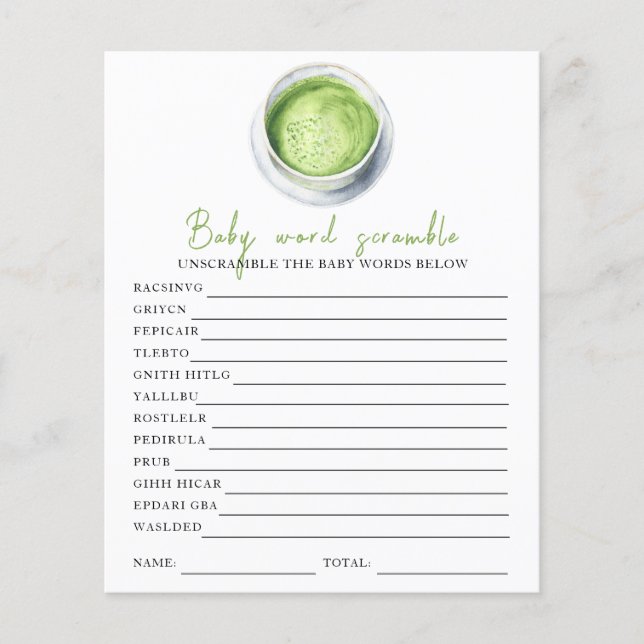 Matcha baby shower - Baby Word Scramble (Voorkant)