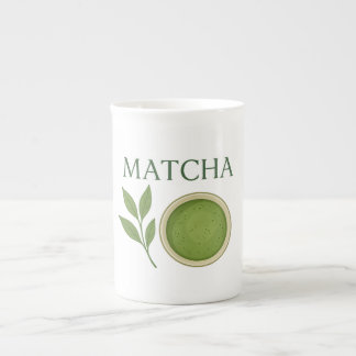 Matcha bladeren en thee illustratie porselein kop
