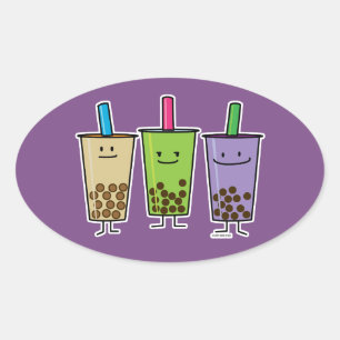 Matcha boba thee groene drink Taro tapioca Japa Ovale Sticker