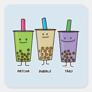 Matcha boba thee groene drink Taro tapioca Japa Vierkante Sticker