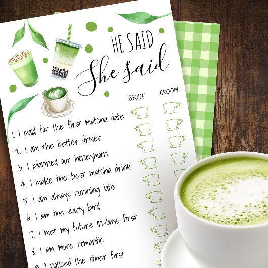 Matcha Bridal Shower Game Card Flyer