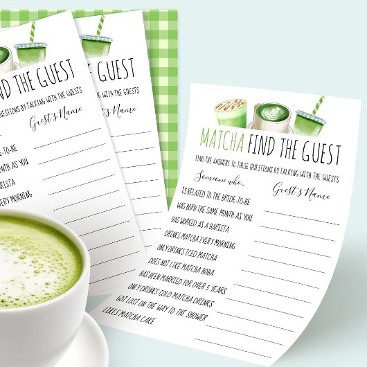 Matcha Bridal Shower Game Find The Guest Card Flyer