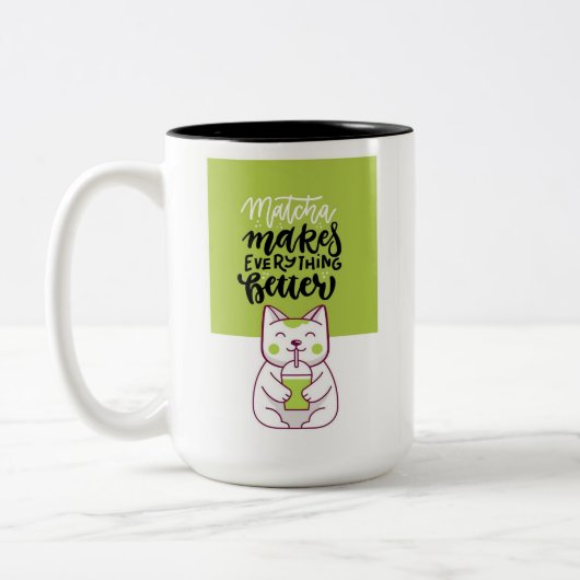 Matcha cat funny cup tweekleurige koffiemok (Links)