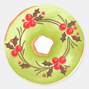 Matcha Donuts met Hulst Kerstmis Ronde Sticker