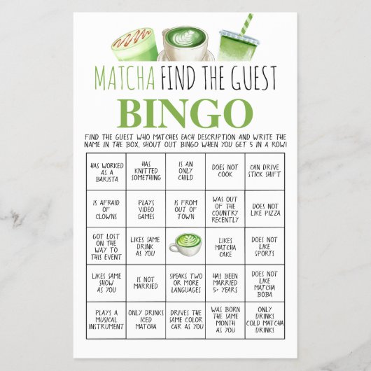 Matcha Find the Guest Bingo Game Card Flyer (Voorkant)