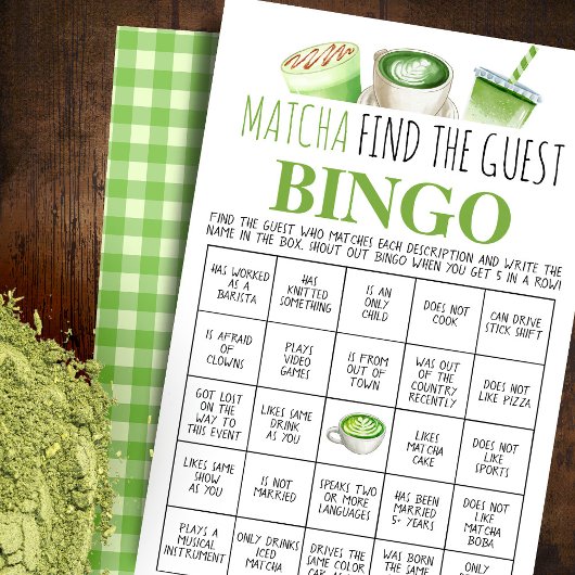 Matcha Find the Guest Bingo Game Card Flyer