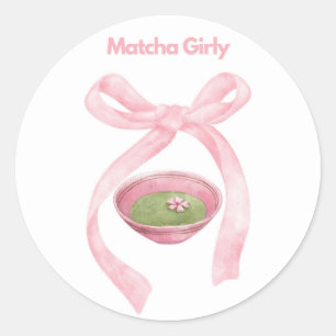 Matcha Girly Sticker, Matcha, Coquette Bow Ronde Sticker