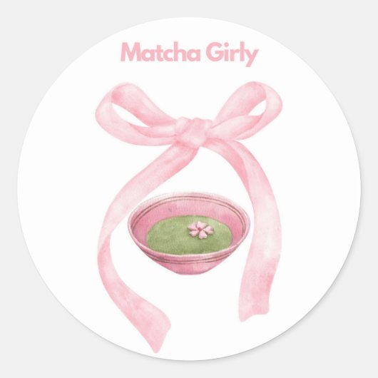 Matcha Girly Sticker, Matcha, Coquette Bow Ronde Sticker (Voorkant)