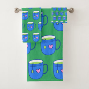 Matcha Green Tea in Blue Mok Bright Pattern Bad Handdoek