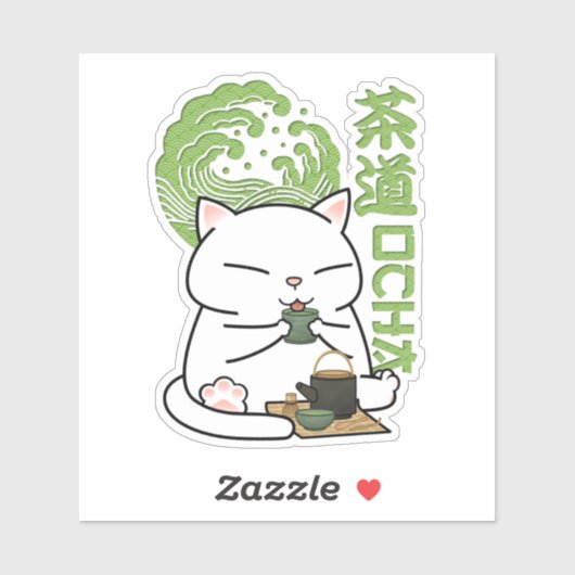 Matcha Groene Thee Kat Sticker (Vel)