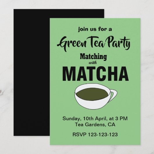Matcha Groene Thee Party Kaart (Voorkant / Achterkant)